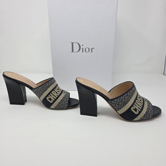 Christian Dior Dway Embroidered Heeled Mule Slides Blue IT 36.5 US 6.5 - Picture 5 of 15